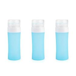 3Pcs Round Silicon Leakproof Travel bottles Empty Refillable Squeeze Containers Tubes Perfect for Carry-on Luggage Liquid Toiletries and Cream Blue (60ml/2oz)