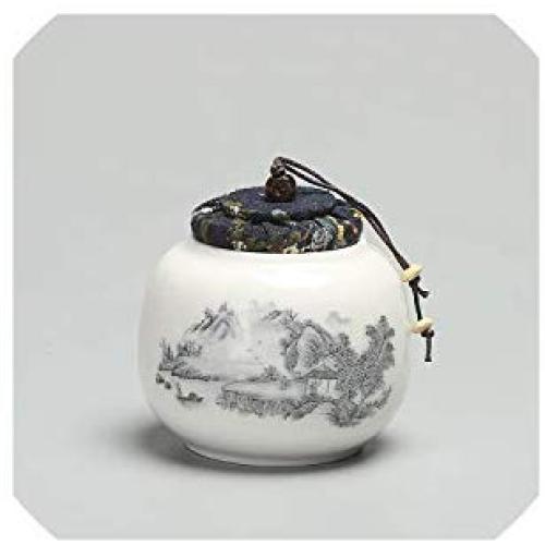 Confetti-Y Hand Painted Ceramic Tea Cans Small Mini Portable PuEr Green Tea Sealed Cans Storage Tanks Travel Tea Caddy,E