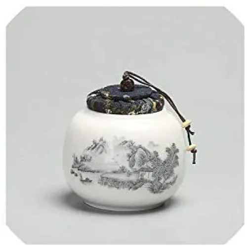 Confetti-Y Hand Painted Ceramic Tea Cans Small Mini Portable PuEr Green Tea Sealed Cans Storage Tanks Travel Tea Caddy,E