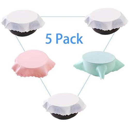 Silicone Covers of 5 Various Colors Reusable Durable and Stretchable Silicone Stretch Lids for Bowl/Can/Jar/Glassware, Food Saver Covers Safe in Dishwasher, Microwave and Freezer
