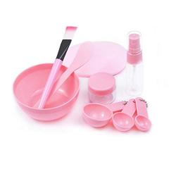 Nine pieces package Plastic Makeup Beauty Kit Tools Reusable Include Face-pack Brush Bowl Spatula Stirrer Measuring Spoon Face Wash Sponge Spray Bottle for DIY Facial Care Accessories