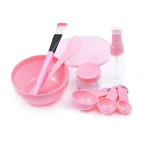 Kit de Soin Facial en Plastique 9 Pièces – Inclus : Masques, Brosse, Bol, Spatule, Râpe, Cuillère Mesurante, Éponge de Nettoyant, Pulvérisateur – Accessoires pour un Rituel de Soin Faciale DIY.