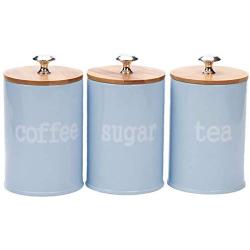 3 X Food Storage Jar, Pink Food Storage Can with Airtight Seal Bamboo Lid -Modern Design Kitchen Storage Canister for Serving Tea, Coffee,Spice Blue