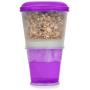 CLM Cereal On the Go Cups - Portable Breakfast Drink Cups with Lid & Foldable Spoon - Breakfast To Go Food Container - Blue (2 Pack Blue/Purple)