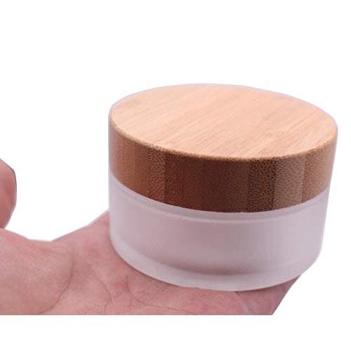 XINGZI 100g/100ml/3.4oz Frosted Glass Cosmetic Cream Jar Bottle Refillable Glass Face Cream Pot Cosmetics Container With Bamboo lids and Inner Liners For Travel DIY Sample Eyeshadow Essential Oils