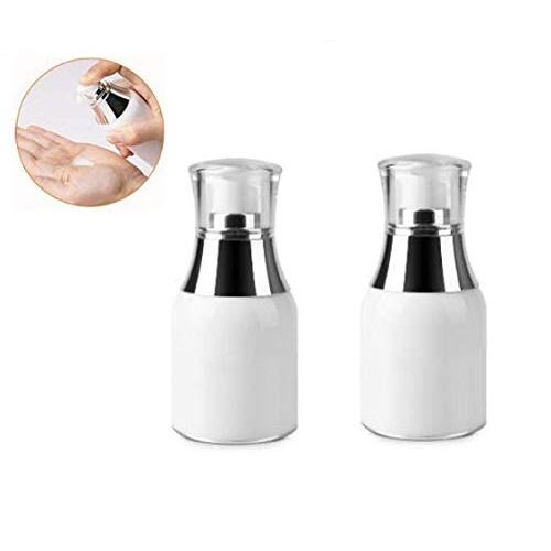 2Pcs 1oz White Plastic Airless Pump Vacuum Bottles-Empty Portable Cosmetic Makeup Storage Containers Pot Jar Lotion Pump Bottle Cosmetic Cream Toiletries Liquid Storage Containers(White)