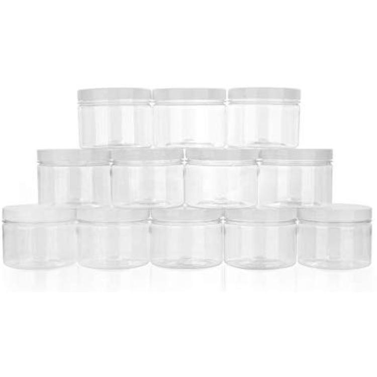 Slime Containers with Water-tight Lids (8 oz, 12 Pack) - Clear