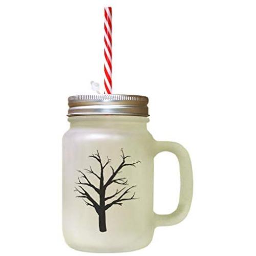 Black Tree #4 Frosted Glass Mason Jar With Straw