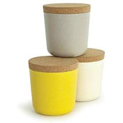 EKOBO 34727 Small Bamboo 8oz Storage Jar Set, 3 Pack, Gift Box, BIOBU Eco-Material, ? 3 1/8 x 3 1/3’’, Assorted Colors, 8 oz, Grey/White/Yellow