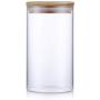 Fairbridge Clear Glass Snack Sugar Tea Storage Jar Bottle Round Shape Glass Food Storage Jar Set Kitchen Canister with Airtight Bamboo Lid Seal (Medium size)