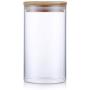 Fairbridge Clear Glass Snack Sugar Tea Storage Jar Bottle Round Shape Glass Food Storage Jar Set Kitchen Canister with Airtight Bamboo Lid Seal (Medium size)