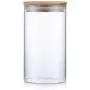 Fairbridge Clear Glass Snack Sugar Tea Storage Jar Bottle Round Shape Glass Food Storage Jar Set Kitchen Canister with Airtight Bamboo Lid Seal (Medium size)