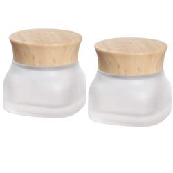 2Pcs 50g 50ml Square Frosted Glass Cosmetic Cream Bottles Jar Packaging Sub-bottle Empty Cosmetic Container with Plastic Wood Grain Lids and Liners