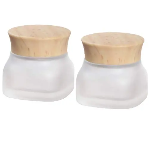 2 Pièces Flacons en Verre Froissé de 50g / 50ml pour Cosmétiques, Pots de Remplissage avec Couvercles en Bois Grainé Plastique et Ronces. 2 Pièces Flacons en Verre Froissé de 50g / 50ml pour Cosmétiques, Pots de Remplissage avec Couvercles en Bois Grainé Plastique et Ronces.
