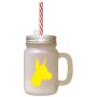 Yellow Doberman Pinscher Silhouette Frosted Glass Mason Jar With Straw