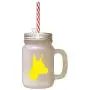 Gelber Dobermann Pinscher Silhouetten-Glas-Mason Jar mit Stroh – Silhouette eines gelben Dobermann Pinschers in einem frostigen Glas-Mason Jar mit Stroh.