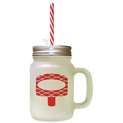Red Orange Ice Image Frosted Glass Mason Jar With Straw