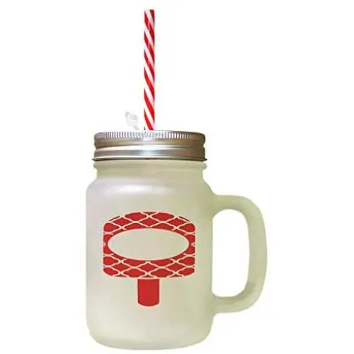 Red Orange Ice Image Frosted Glass Mason Jar With Straw Red Orange Ice Image Frosted Glass Mason Jar With Straw