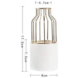 Scandinavian Ceramic Iron Wire Vase Plant Hydroponic Jar Elegance Flower Detachable Storage Jar Minimalist Desktop Decor Art Vas,Middle Gold