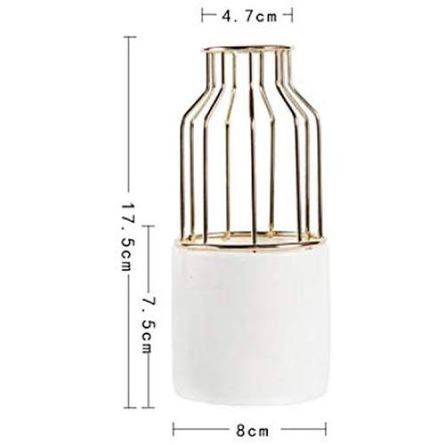 Scandinavian Ceramic Iron Wire Vase Plant Hydroponic Jar Elegance Flower Detachable Storage Jar Minimalist Desktop Decor Art Vas,Middle Gold