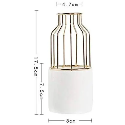Scandinavian Ceramic Iron Wire Vase Plant Hydroponic Jar Elegance Flower Detachable Storage Jar Minimalist Desktop Decor Art Vas,Middle Gold Scandinavian Ceramic Iron Wire Vase Plant Hydroponic Jar Elegance Flower Detachable Storage Jar Minimalist Desktop Decor Art Vas,Middle Gold