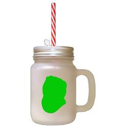 Green Scotish Fold Cat Head Silhouette Frosted Glass Mason Jar With Straw