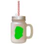 Green Scotish Fold Cat Head Silhouette Frosted Glass Mason Jar With Straw