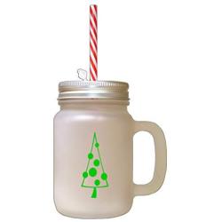 Green Christmas Tree Style 6 Frosted Glass Mason Jar With Straw