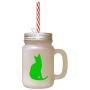 Green Tonkinese Cat Silhouette #1 Frosted Glass Mason Jar With Straw