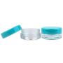 (Quantity: 50 Pieces) Beauticom 3G/3ML Round Clear Jars with TEAL Sky Blue Lids for Scrubs, Oils, Toner, Salves, Creams, Lotions, Makeup Samples, Lip Balms - BPA Free