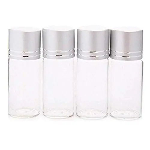 Bocaux en verre transparent 10 pièces avec bouchon argenté pour échantillons d'huiles essentielles, poudre, crème, liquides, eau, cosmétiques, voyage, laboratoire (10ml)