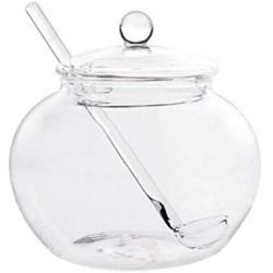 Hemoton Glass Sugar Dispenser,Sugar Container with Lid and Spoon,Transparent Jars Spice Jars Storage Container for Kitchen(350ml)