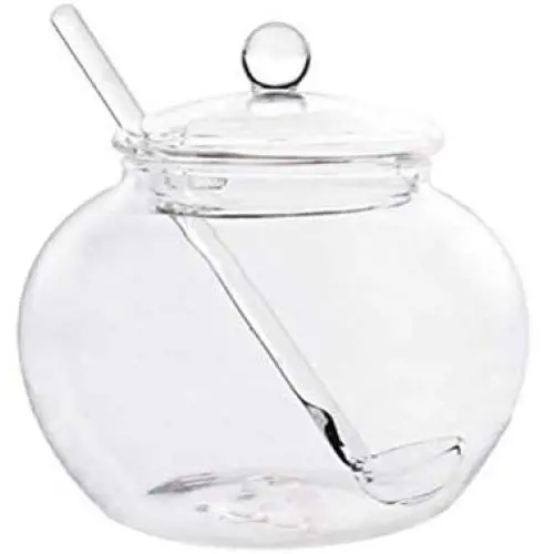 Glas Zuckerstreuselbehälter mit Deckel und Löffel, transparenter Zuckerbehälter für Küche, Gewürzbehälter, 350ml