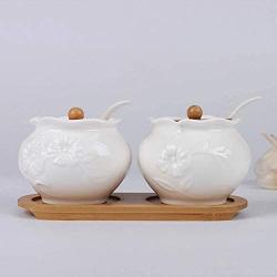 Kitchen seasoning box/Ceramic Condiment Storage Container with Tray Salt monosodium glutamate Sugar jar