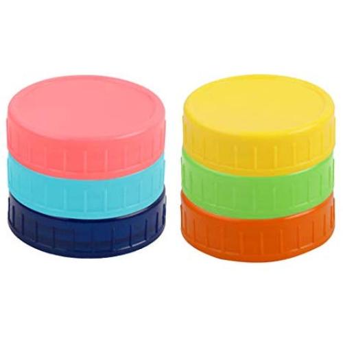 uxcell 6 Pcs Assorted Color Plastic Regular Mouth Mason Jar Lids Food Storage Caps for Mason Canning Ball Jars