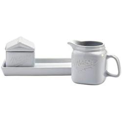 Mason Craft & More White Collection- White Ceramic Kitchen Table Cloth, White Milk & Sugar Set with Tray