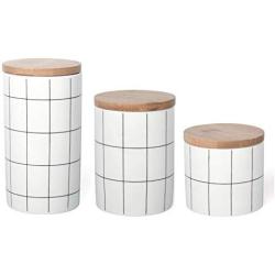 Cwg Set of 3 Tea Coffee Storage Canisters-Ceramic Kitchen Dry Food Sugar Spice Storage Jar with Bamboo Lids