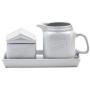 Mason Craft & More White Collection- White Ceramic Kitchen Table Cloth, White Milk & Sugar Set with Tray