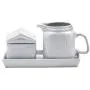 Mason Craft & More White Collection- White Ceramic Kitchen Table Cloth, White Milk & Sugar Set with Tray Mason Craft & More White Collection- White Ceramic Kitchen Table Cloth, White Milk & Sugar Set with Tray