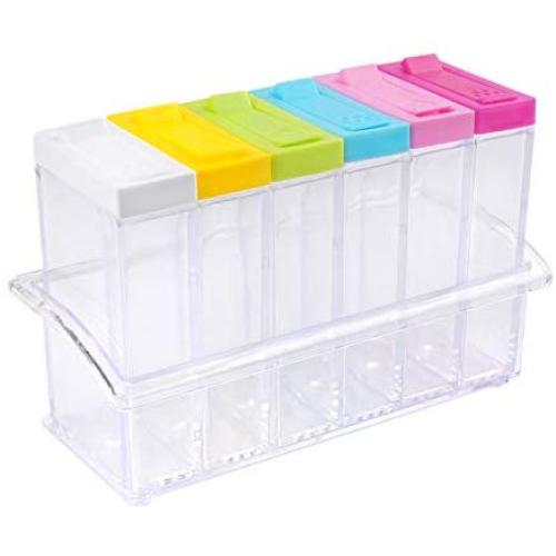 Moligh doll 6 Piece Spice Jar Colorful Seasoning Box Kitchen Condiment Storage Container Salt Dispenser