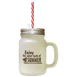 Brown Enjoy The Sweet Taste Of Summer Frosted Glass Mason Jar With Straw