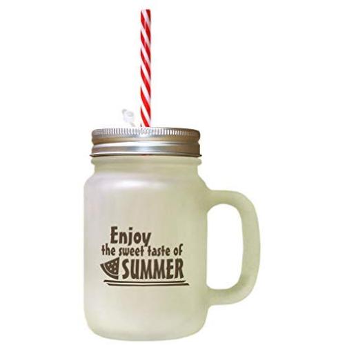 Brown Enjoy The Sweet Taste Of Summer Frosted Glass Mason Jar With Straw