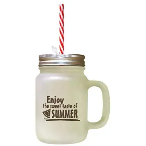 Brown Enjoy The Sweet Taste Of Summer Frosted Glass Mason Jar With Straw