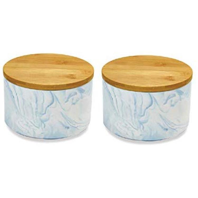 2pc Porcelain Kitchen Canister Set with Bamboo Lids ? Sky Blue