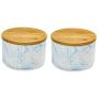 2pc Porcelain Kitchen Canister Set with Bamboo Lids ? Sky Blue Marble Containers with Airtight Seal ? Sugar, Coffee, Flour or Food Storage Jar -Hold 30 oz. 6