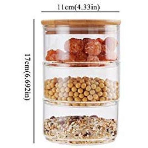 New 1200 Ml 3 Layer Borosilicate Glass Jar Kitchen Food Bulk Container Set For Spices Dried Fruit Storage Can Salad Bowl Box,B168Bamboo Lid