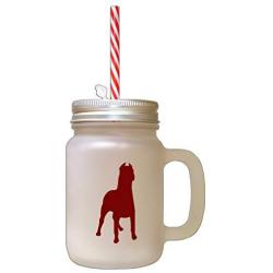 Maroon Dogo Argentino Silhouette Frosted Glass Mason Jar With Straw