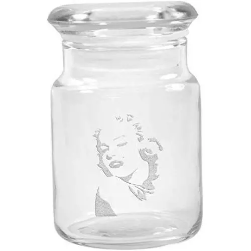 Clear Glass Herb Stash Jar with Lid 4.5 oz with Marilyn Monroe Logo from Smoke Promos