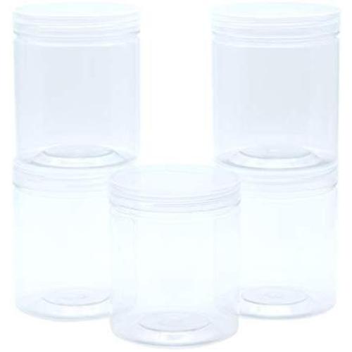 Dasunny 5Pcs Slime Containers with Lids, Clear Plastic Jars Organizer Storage Jars Sided Canisters for Food