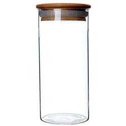 Elandy 1PCS 750ML Glass Bottles with Wooden Lid-Kitchen Containers Resistant Borosilicate Seal Pot/Kitchen Food Containers for Dry Food Dried Fruit Clear Tea Storage Pot